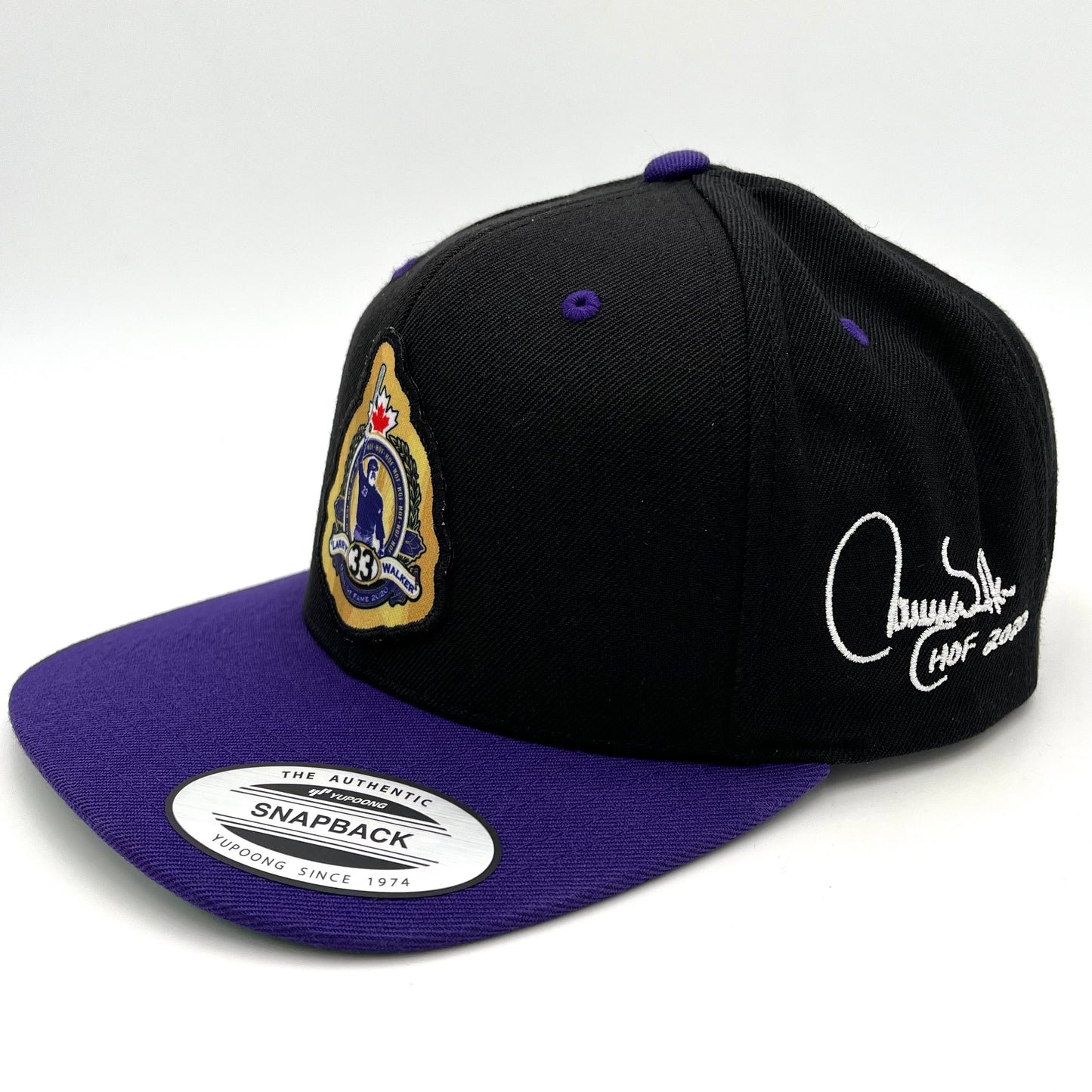 LARRY WALKER CIGAR LOGO FLAT BILL SNAPBACK (BLACK/PURPLE)