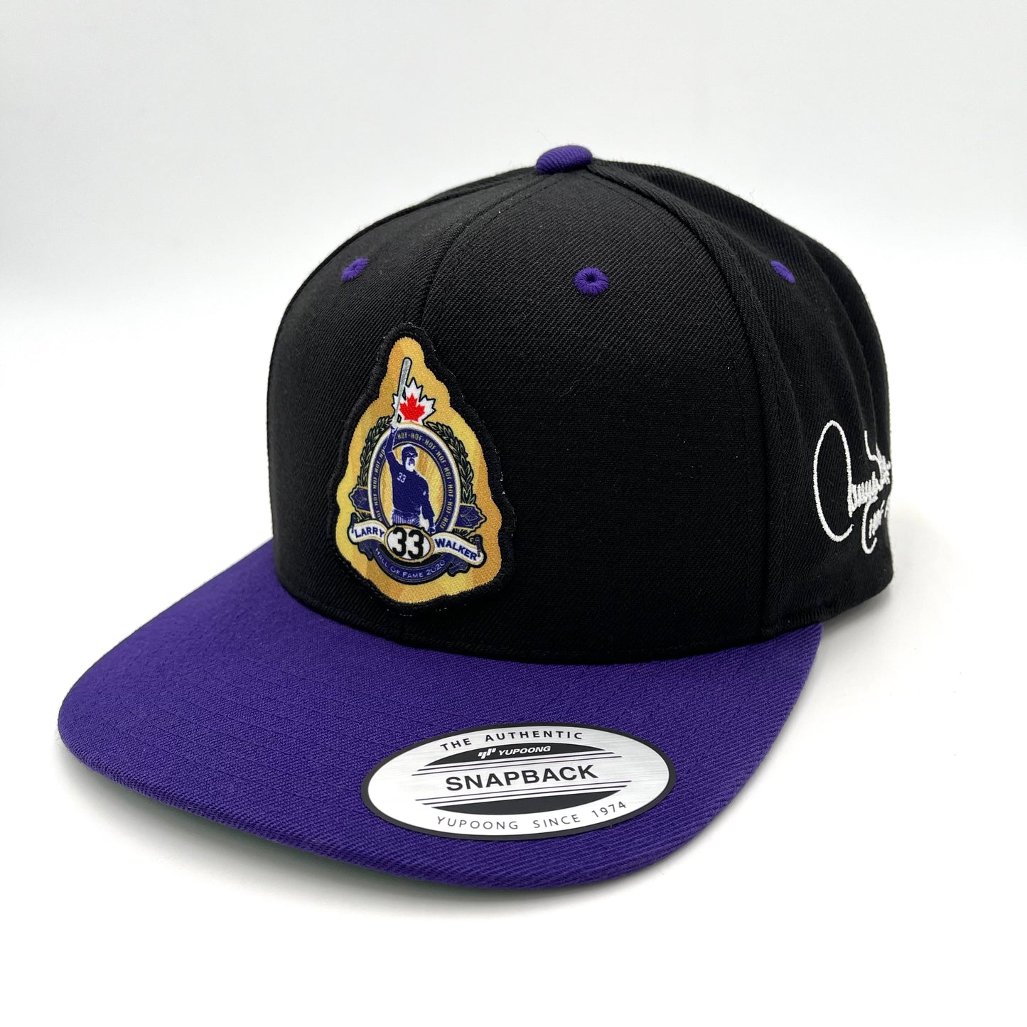 LARRY WALKER CIGAR LOGO FLAT BILL SNAPBACK (BLACK/PURPLE)