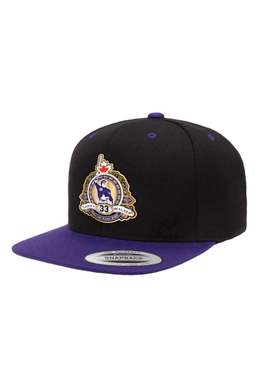 LARRY WALKER CIGAR LOGO FLAT BILL SNAPBACK (BLACK/PURPLE)