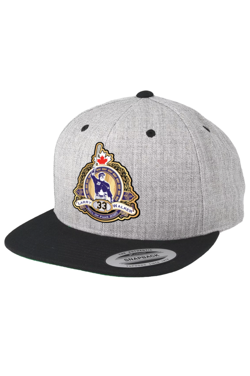 LARRY WALKER CIGAR LOGO FLAT BILL SNAPBACK (HEATHER GREY/BLACK)