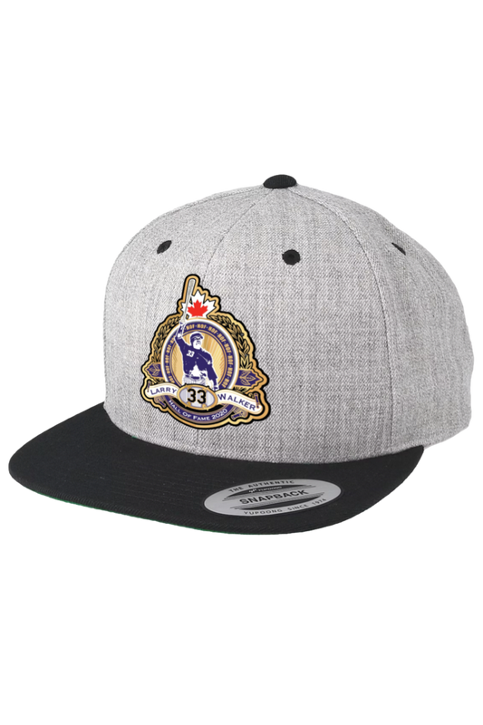 LARRY WALKER CIGAR LOGO FLAT BILL SNAPBACK (HEATHER GREY/BLACK)