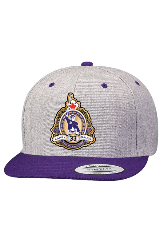 LARRY WALKER CIGAR LOGO FLAT BILL SNAPBACK (HEATHER GREY/PURPLE)